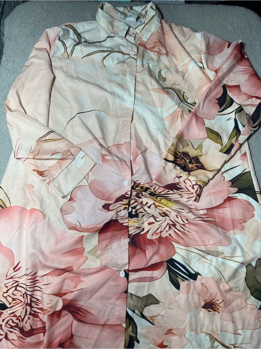 Pink Peony Floral Oversized Button Down Maxi Shirt Dress 3XL